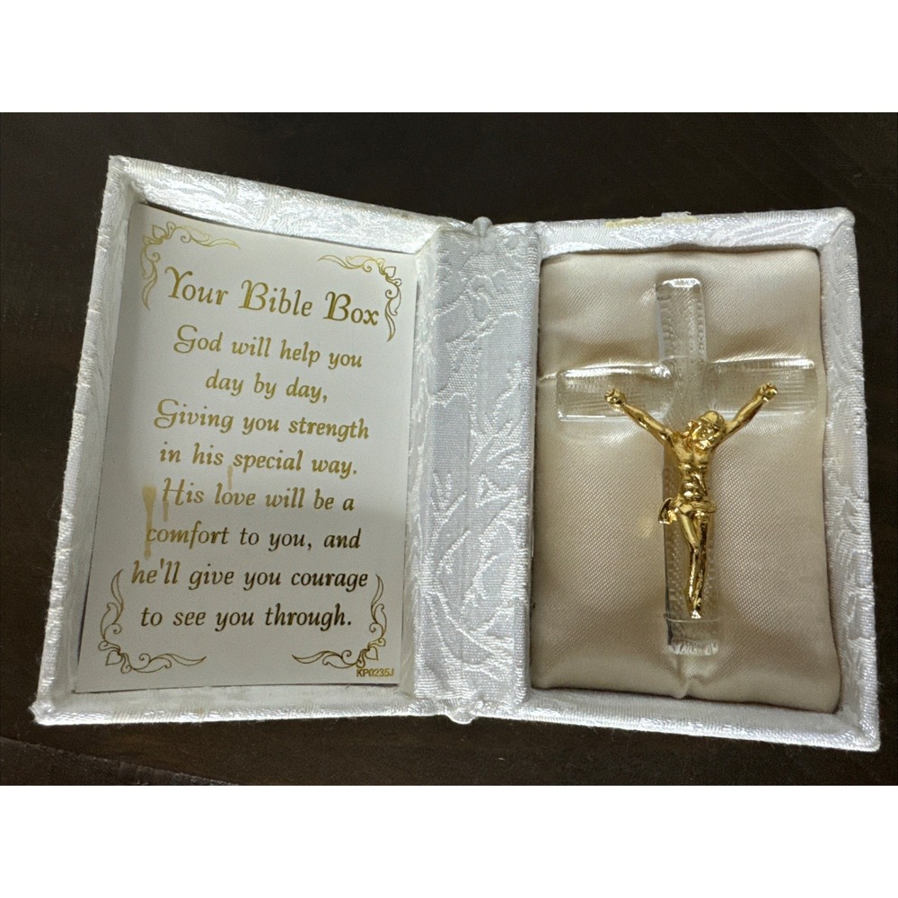 Bible Box W Cross Crystal Cross Gold Jesus